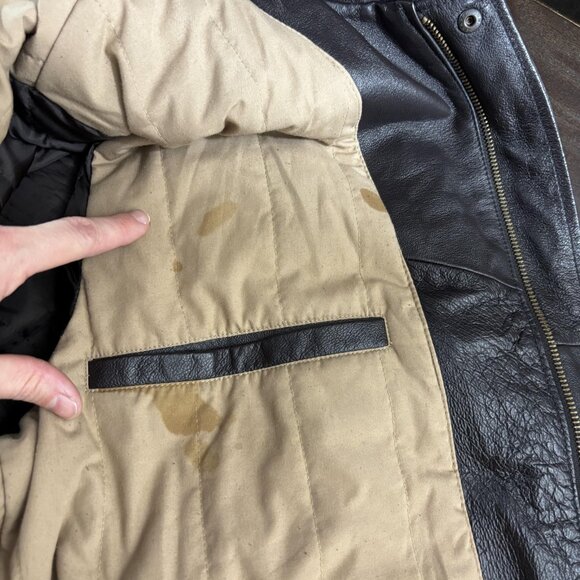 St Johns Bay Leather Sherpa Collar Aviator Jacket Mens Large Black Bomber Coat - Picture 7 of 16